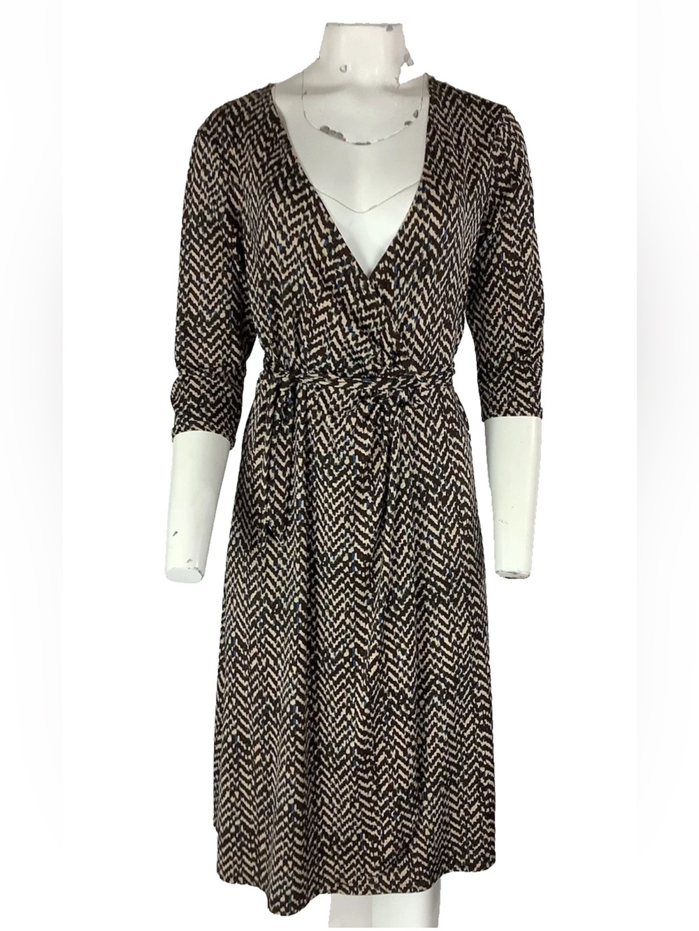 Lapis Sz L Geometric Print Wrap Office Business Casual Cocktail Dress Brown